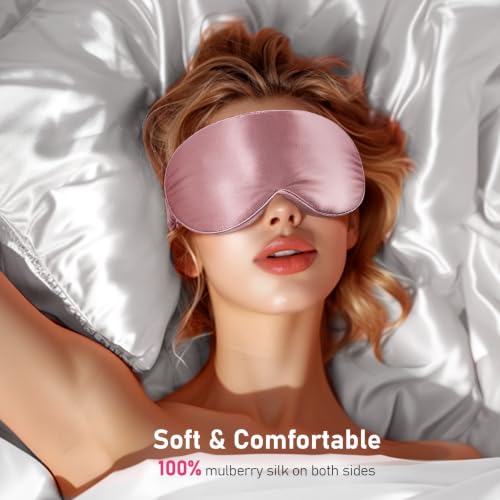 LitBear 100% 22 Momme Mulberry Silk Sleep Mask - 3D Contoured, Bean Pink - color: Bean Pink