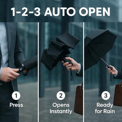 Mr. Pen- Windproof Travel Umbrella, Small Water-Resistant Automatic Folding Umbrella for Rain and Sun, Light, Compact and Portable for Women & Men, Fits Car & Backpack - color: Black