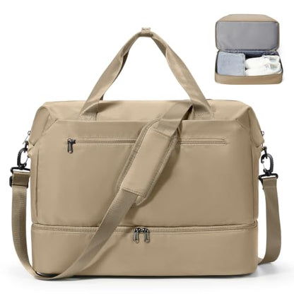 Travel Duffel Bag, Carry-On Overnight Weekender Bags for Women Travel - color: Khaki