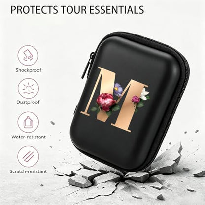 Letter And Flower Print Hard Shell Electronics Organizer, Shockproof Carrying Case for Cables, Earphones, Chargers, Ideal Gift for Travel & Daily Use，4.33 * 3.14 * 1.57 inch/SNB03-M