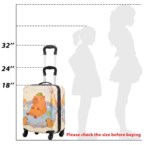 Redbaker 6 Pcs Kids Luggage Set, 18 Inch, Mint Brown Capibara - color: Mint Brown