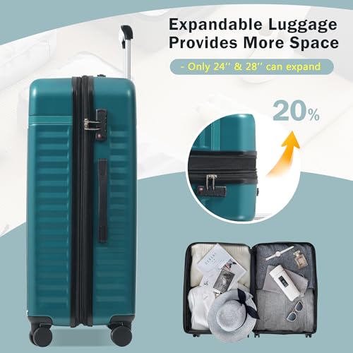 Merax Luggage Sets 2 Piece Front Opening, Hardside 20/24 IN Suitcase - color: Dark Green, style: Luggage Set With Top Open 20