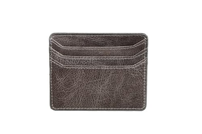 grande 3633 - Slim Genuine Leather Card Holder for Men & Women – Minimalist Front Pocket Wallet with 6 Card Slots, Compact Leather Credit Card Case (Rustic Gray) - color: Rustic Gray
