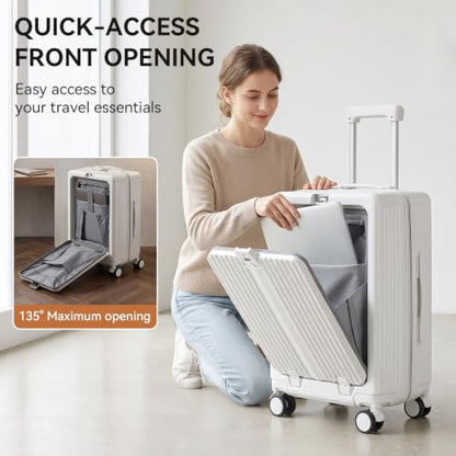 20Inch Carry On Luggage with Front Pocket and Cup Holder, White - color: White-SK, size: 20 Inch