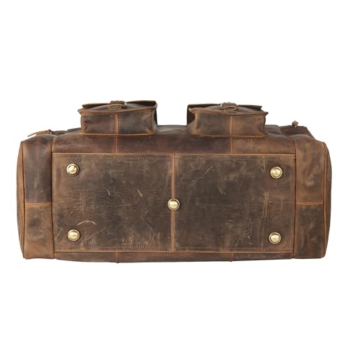 KomalC 24 Inch Leather Travel Duffle Bag, Gym Sports Cabin Holdall - color: Distressed Brown, size: 24 Inches