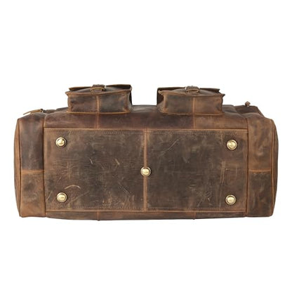 KomalC 24 Inch Leather Travel Duffle Bag, Gym Sports Cabin Holdall - color: Distressed Brown, size: 24 Inches