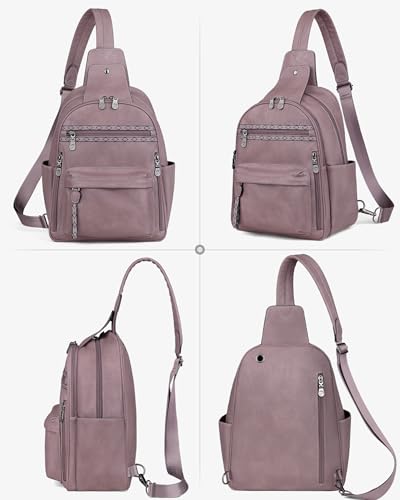 FADEON Large Sling Bag for Women, Designer 10L Leather Crossbody Purse - color: Purple Retro Style