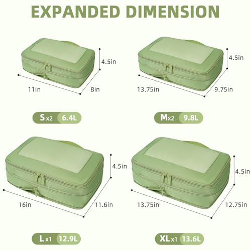 BAGAIL 4 Set/6 Set/8 Set Compression Packing Cubes Travel Accessories Expandable Packing Organizers (Square Mesh, 06-Matcha Green) - color: 06-Matcha Green, style: Square Mesh