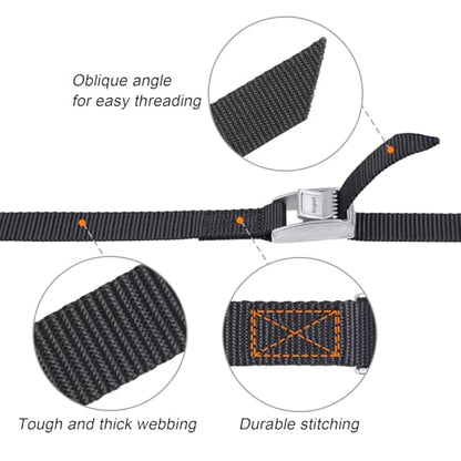 Ayaport Lashing Straps with Stainless Steel Cam Buckle 0.75" x 4', 4 Pack - color: Black-Stainless, size: 0.75'' x 48''