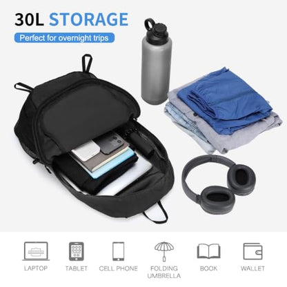 30L Large Hiking Daypack, Foldable Outdoor Backpack, Black - color: Black, size: 30L