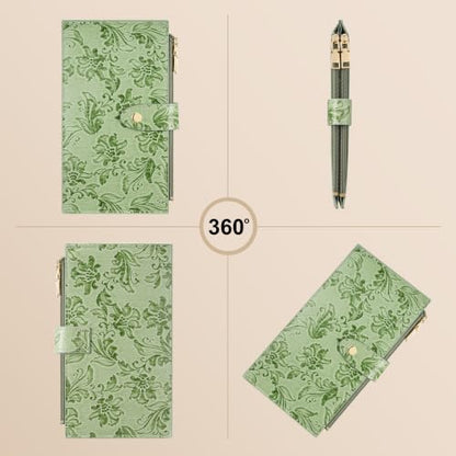 Travelambo 여성용 가죽 바이폴드 지갑, 슬림 RFID 차단 카드 홀더, 녹색 꽃., 클래식 - color: 녹색 꽃.