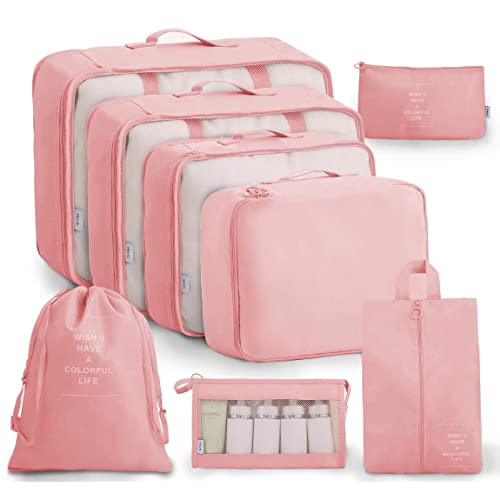 Luggage Packing Organizers Packing Cubes Set for Travel - color: pink 8pc