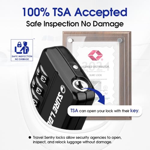 SURE LOCK TSA Approved 4-Digit Resettable Combination Luggage Locks with Open Alert, Easy-Read Dials - for Luggage, School Lockers, Gym, Office, Toolbox & Security Cases (Black 2 Pack) - color: BLACK 2 PACK