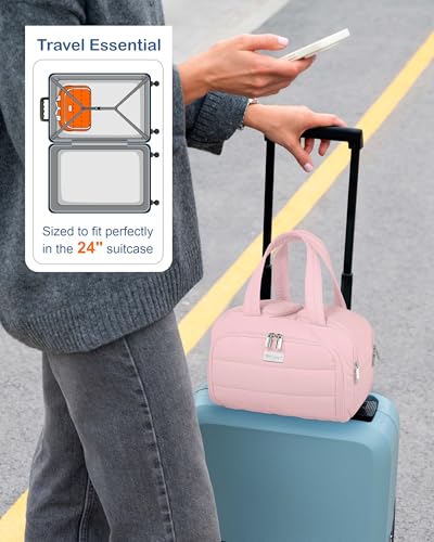 TOPDesign Travel Toiletry Bag, Puffer Makeup Organizer with Compartments - color: Baby Pink