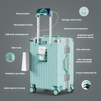 24 Inch Checked Luggage, Hardside Suitcase with TSA Lock - color: Mint green, size: 24 Inch