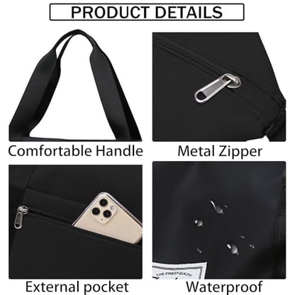 Travel Duffel Bag For Women and Men Waterproof Expandable Travel Bag Weekender Overnight Carry on Tote - color: black