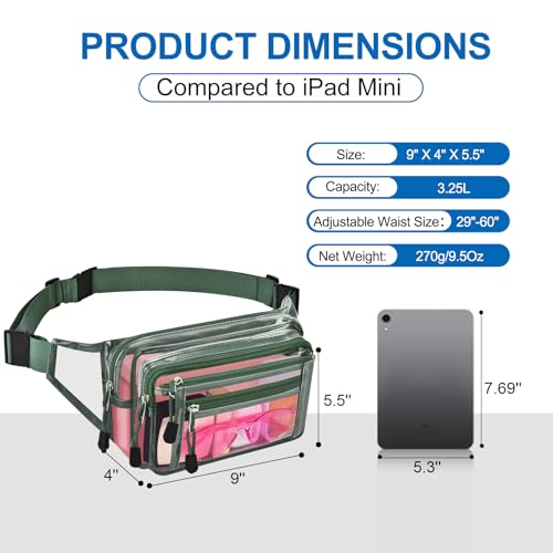 USPECLARE Clear Fanny Pack Stadium Approved Large Multi-Purpose Waist Bag - color: Forest-Green, style: 1-pack-pvc