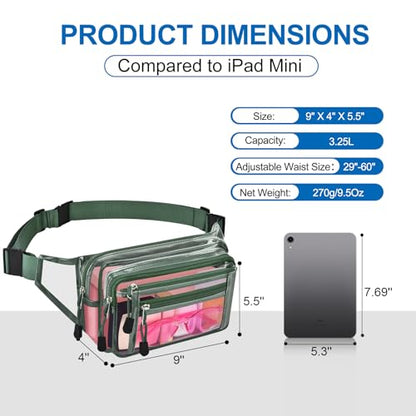 USPECLARE Clear Fanny Pack Stadium Approved Large Multi-Purpose Waist Bag - color: Forest-Green, style: 1-pack-pvc