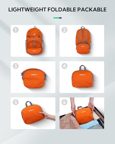WATERFLY Small Lightweight Packable Hiking Backpack Foldable Travel Daypack - color: G-orange, size: 25L
