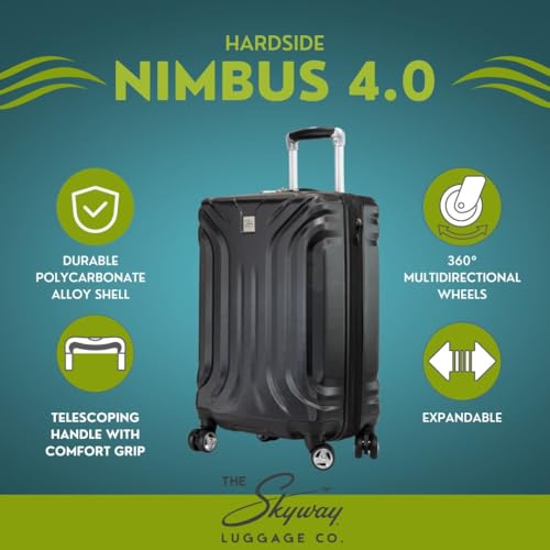 Skyway Nimbus 4.0 Expandable, Durable Hardside, 4 Wheel Spinner, Lightweight Suitcase, Unisex, Stylish, Black, Carry-On 20-Inch - color: Black, size: Carry-On 20-Inch
