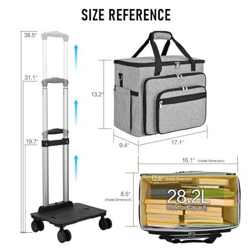 Rolling Teacher Bag With Wheels, Tote Organizer With Detachable Trolley - color: gray, size: 5 Wheels