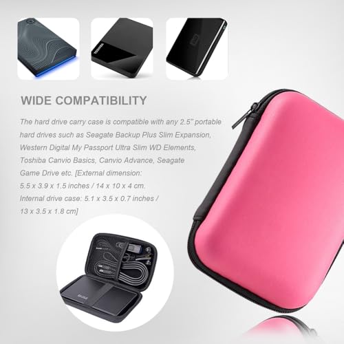Hard Drive Carrying Case Storage Organizer Bag Multi-Purpose Universal Carry Pouch Compatible with Western Digital WD Elements Seagate, 2.5’’ EVA Shockproof Travel Case (Pink) - color: Pink