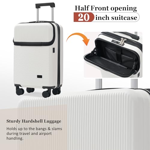 Merax Luggage Sets 5 Piece with Half-opening Hardside Suitcase Set - color: White, style: Luggage Set With Top Open 20