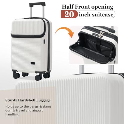 Merax Luggage Sets 5 Piece with Half-opening Hardside Suitcase Set - color: White, style: Luggage Set With Top Open 20