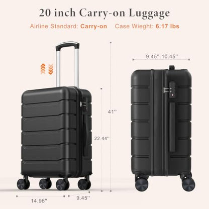 Sweetcrispy 20 Inch Carry on Luggage, Hard Shell Suitcase, Black - color: Black, size: 20 Inch