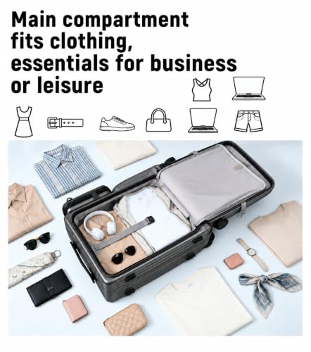 20-Inch Front Opening Carry On Luggage with Detachable Bag, Grey - color: Grey