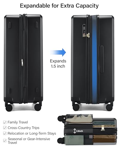 MILADA Expandable Large Suitcase 28 Inch, Hardshell Checked Luggage, Black - color: Jet Black, size: Checked Large 28 Inch