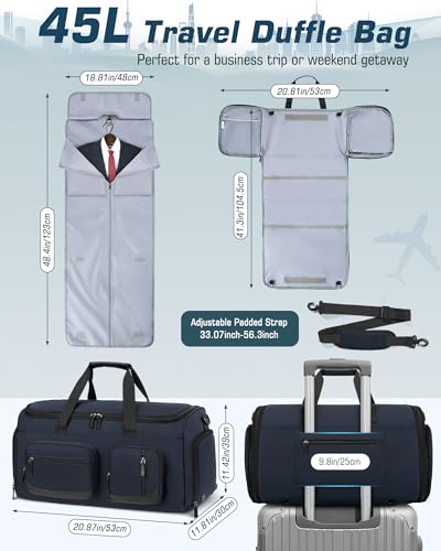 RAINSMORE Garment Bag for Men, 45L Convertible Suit Travel Bag, Blue - color: Blue