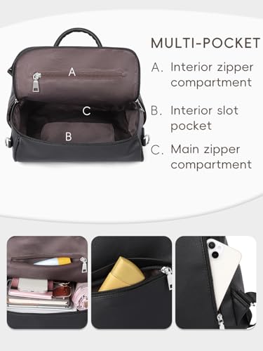 CLUCI Womens Backpack Purse PU Leather Anti-theft Fashion Designer Travel Bag Ladies Shoulder Bags - color: Top Zip-7 Black