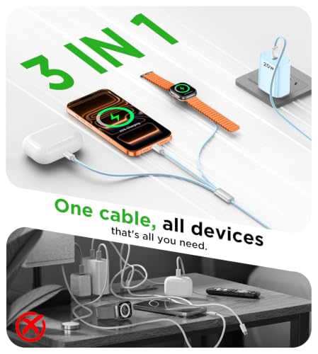 Travel Essentials Multi Charging Cable with 20W Charger Block - color: Blue, size: 1.2M/4FT