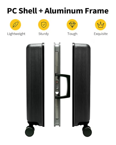 20 Inch Carry On Luggage 22x14x9 Airline Approved Suitcase - color: Black, size: 20 Inch