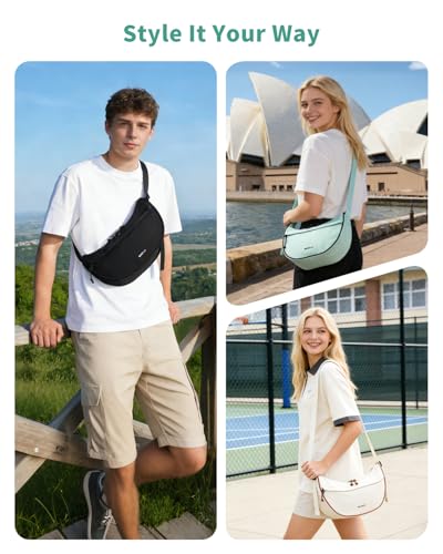 ECOHUB Anti Theft Crossbody Bag for Women & Men, Lightweight Nylon Crescent Shoulder Bag with RFID Pocket, Adjustable Strap - color: Black