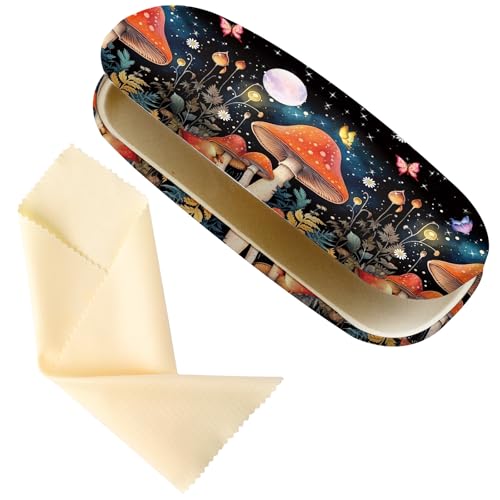 Glasses Case Hard Shell,Portable Protective Eyeglasses Case, Eyeglass Holder Box with Cleaning Cloth,for Women Men - color: Mushroom 1