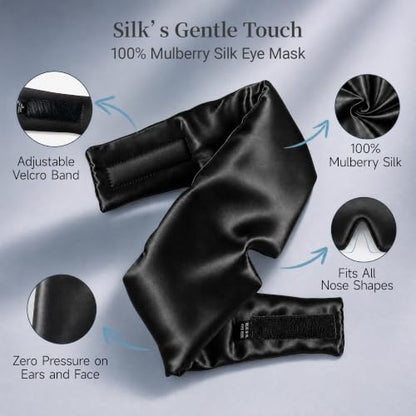 Silk Sleep Mask – 100% Mulberry Silk Eye Mask for Sleeping - color: Silk Black