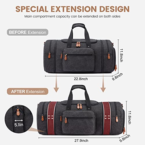 Sucipi Canvas Duffel Bag for Men, Expandable Weekend Overnight travel bags - color: Dark Grey-3 piece set