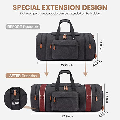 Sucipi Canvas Duffel Bag for Men, Expandable Weekend Overnight travel bags - color: Dark Grey-3 piece set