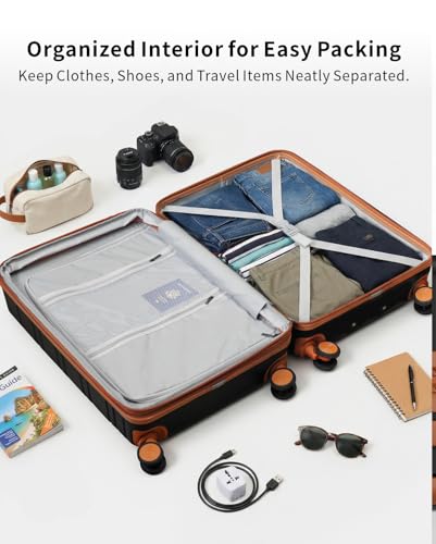 6 Piece Luggage Set Hardside Expandable Suitcases with Spinner Wheels TSA - color: Black 6 piece