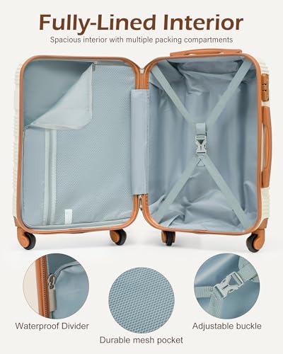 LONG VACATION Luggage Sets with Spinner Wheels, Carry on Suitcase 3 Piece - color: WHITE-BROWN, size: 3 piece set(DB)