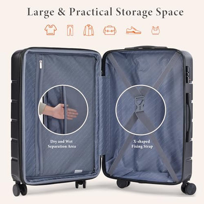 Sweetcrispy 3 Piece Luggage Set, Expandable Suitcase with Spinner Wheels - color: Black, size: 3-Piece Set (20/24/28 Inch)