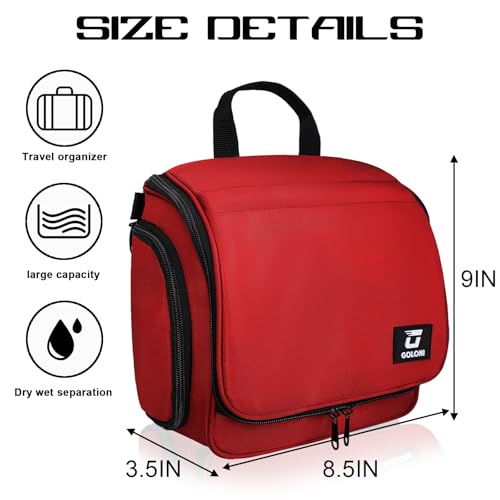 Goloni Hanging Toiletry Bag for Men Women, Water-Resistant Organizer,Pink - color: Red