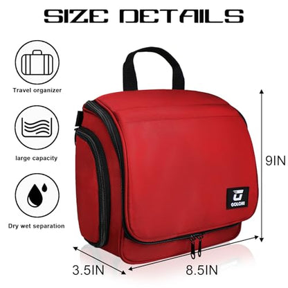 Goloni Hanging Toiletry Bag for Men Women, Water-Resistant Organizer,Pink - color: Red