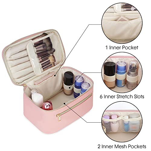 Wandering Nature Makeup Bag, Women Travel Make Up Vanity Case with Handle - color: Pink, size: Medium