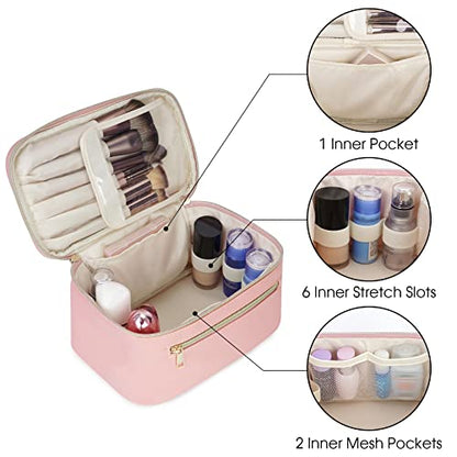 Wandering Nature Makeup Bag, Women Travel Make Up Vanity Case with Handle - color: Pink, size: Medium