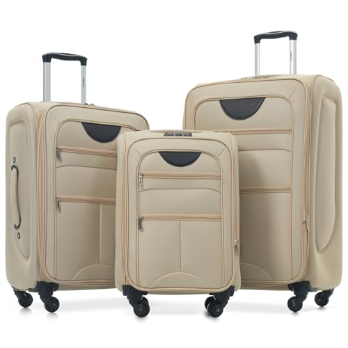 Merax Softside Luggage Set, Travel Suitcase Expandable Lightweight 3 Piece - color: Khaki-22/26/30