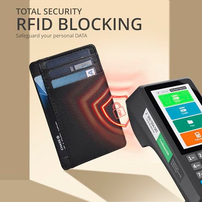 Leather Wallet for Men - RFID Blocking Slim Card Holder Gift for Men Idea - color: Ebony