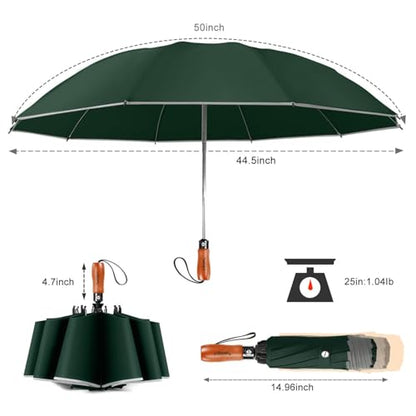 Reverse Umbrella 50 Inch Large Golf 10 Rib Auto Open Close Rain Travel - color: 07.Dark Green
